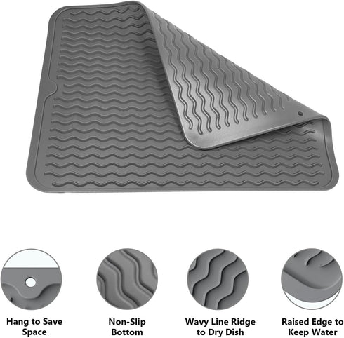 Silicone Dish Drying Mat for Kitchen Counter or Kitchen Dishes or Kitchen Mat for Countertop,Dish Drainer Mat for Easy to Clean,Quick Dry - 12"*16...