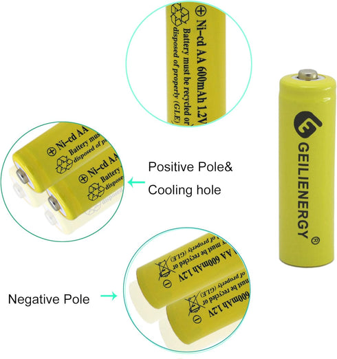 GEILIENERGY AA Size NiCd AA 600mAh 1.2V Rechargeable Battery For Solar Lamp Solar light(Pack of 12)...