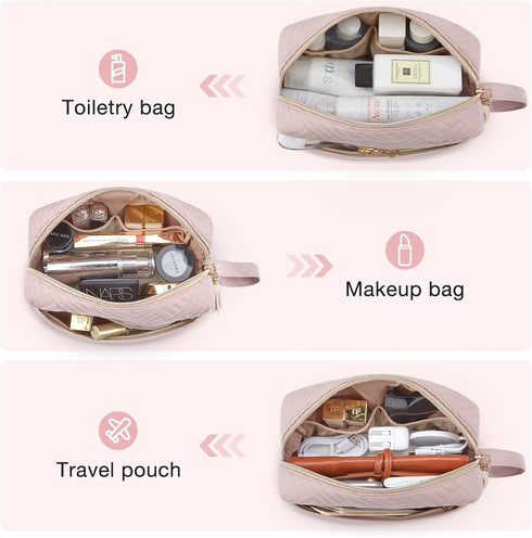 BAGSMART Travel Makeup Bag, Cosmetic Bag Make Up Pouch Small Travel Zipper Pouch,Water-resistant Toiletry Bag,Makeup Organizer Bag for Women,Pink...