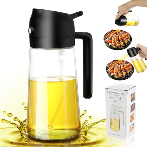 Oil Dispenser for Kitchen, 2 In 1 Oil Sprayer for Cooking, 16oz Olive Oil Dispenser Bottle, Glass Oil Sprayer And Dispenser for Cooking, Kitchen, ...