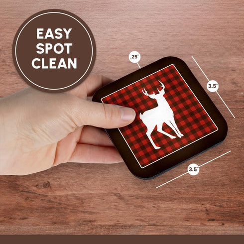 3D Rose Buffalo Plaid Buck Soft Coasters, Multicolor...