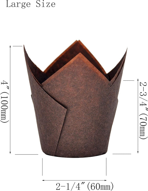 Large Muffin Greaseproof paper Baking cupcake cups, 2-1/4" x 4" Chocolate Brown Tulip Baking Cup Case of 125 pcs (125, Large)...