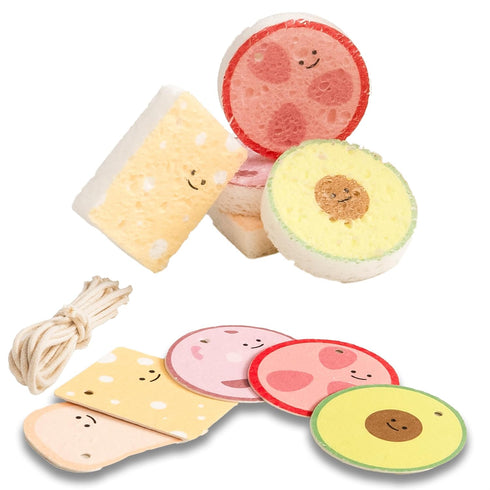 Cellulose Compressed Eco-Sponge 5 Pack- Avocado Sandwich Set |Standard Size| Plastic-Free & Made of All-Natural Wood Pulp | Showering, Dishwashing...