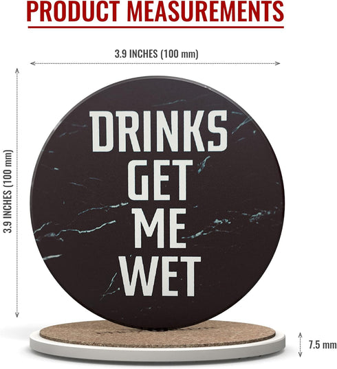Clever & Funny Coasters for Drinks Absorbent with Box Holder - 6 Piece Ceramic Black Marble Coaster Set - Man Cave Decor...