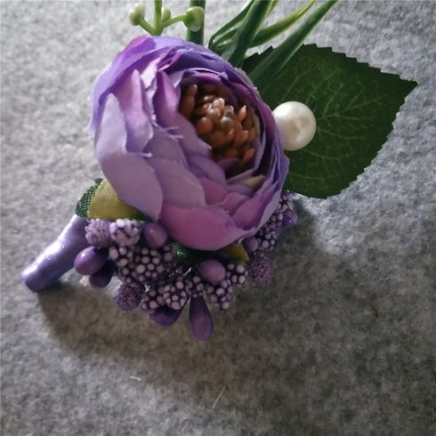 6 Pieces/lot Groom Boutonniere Man Buttonholes Wedding Flowers Party Decoration (Light Purple)...