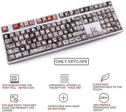 Gliging Anime Keycaps 108 PBT Dye Sublimation OEM Profile Japanese Anime Keycap for 61/87/104/108 Cherry Mx Gateron Kailh Switch Mechanical Keyboa...