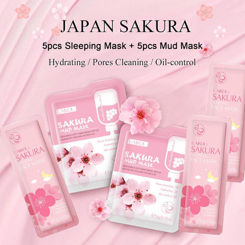 Skincare Set for Teenage Girls, Japan-Sakura Skin Care Products Set, Skin Care Sets & Kits, Cleanser, Toner, Serum, Cream, Sleep Mask,Eye Mask,Mud...