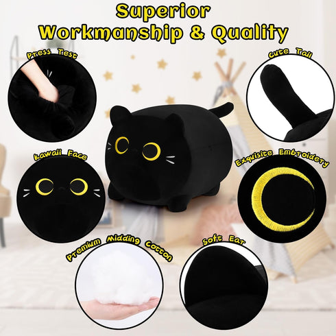 Black Cat Plush Pillows-16'' Black Cat Plushies, Gold Eyes Black Cat Plush, Cat Anime Plush Cute Plush Cat Plushie Stuffed Cat Stuffed Animals, So...