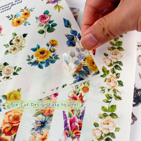 Dwpetzo 278Pcs Seasons Landscape Scrapbooking Journaling Sticker Book Precut, 3 Assorted Adhesive Washi, PET, and Paper Materials Stickers for Jun...