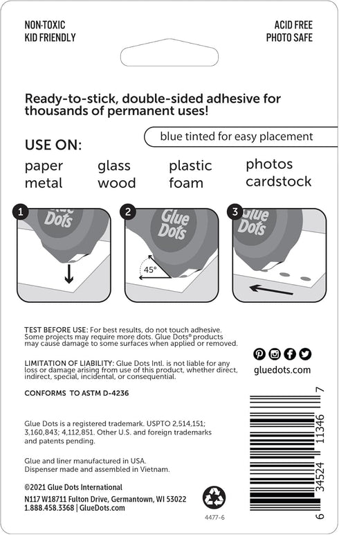 Glue Dots, Permanent Dots Dot N' Go Dispenser, Double-Sided, 3/8", .38 Inch, 200 Dots, DIY Craft Glue Tape, Sticky Adhesive Glue Points, Liquid Ho...