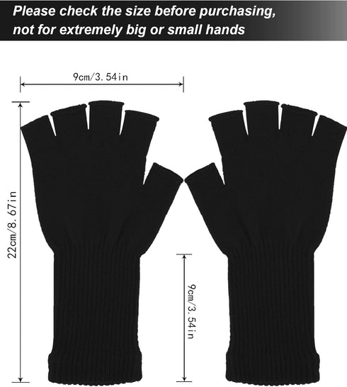 2 Pairs Unisex Fingerless Gloves Half Finger Stretchy Knit Gloves Lengthen Wrist Mittens Winter Warm Gloves...