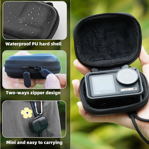 Mini Carrying Case for DJI OSMO Action 4/Action 3, Portable Storage Bag for GoPro 12/11/10/9, PU Hard Shell Travel Case with Wrist Strap for Actio...
