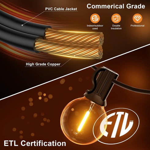 GPATIO Outdoor String Lights, 30FT Waterproof Patio Lights with 15+1 Dimmable Hanging Lights Globe G40 Bulbs, 2700k Shatterproof Connectable for B...