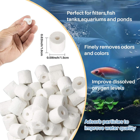 Sukh Pond Filter Media - Aquarium Filter Media 425g Filter Media Ceramic Rings for Aquarium Filter for Pond Fish Tank Canister Filter...