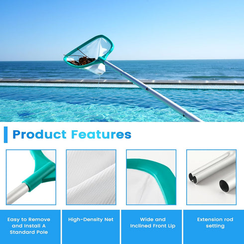 Pool Skimmer - Pool Skimmer Net with 5 Aluminum Pole Sections 67'', Skimmer Net with Fine Mesh Net for Cleaning Leaf of Swimming Pools, Spas, Hot ...