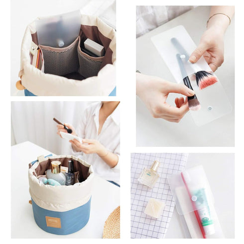 INVODA 4PCS Cosmetic Bag 4 Pieces Barrel Shaped Travel Makeup Bags Large Capacity Soft Waterproof Portable Drawstring Cosmetic Bag Multifunctional...