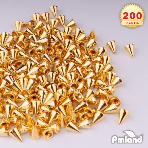 PMLAND 200 Sets/Pairs 9.5mm Gold Cone Spikes Screwback Studs DIY Craft Cool Rivets Punk...