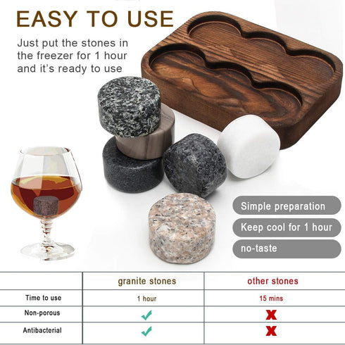 Whiskey Stones, Set of 6 Whiskey Chilling Stones, Reusable Ice Cubes, Whiskey Rocks - Perfect Whiskey Gifts for Men...