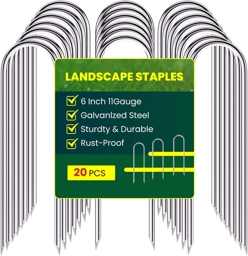 Galvanized Landscape Staples Plant Cover Stakes 6 Inch 11 Gauge Anti-Rust Garden Stakes Landscaping Fabric Pins Yard Stakes for Christmas Decorati...