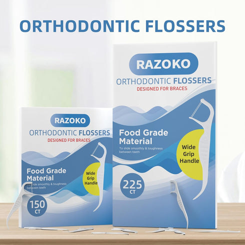 RAZOKO Orthodontic Flossers for Braces, Ortho Twin Line Dental Floss Picks, Designed for Braces, 225 Count...