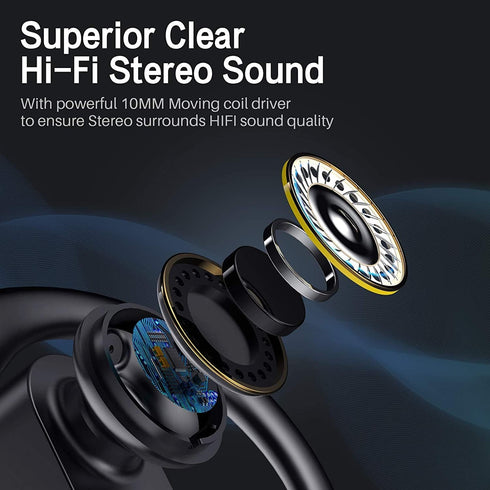Wireless Earbuds with Microphone,Bluetooth Headphones over The ear,70H Playback time, Leather Display Case,HiFi Sports Ear buds with Ear Hook,Wate...