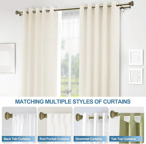 Urbanest Fluted Ball Adjustable Double Drapery Curtain Rod Set, 5/8", 48"-84", Antique Gold...