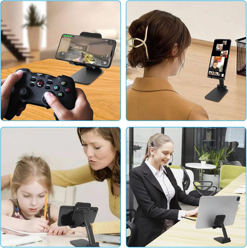 2 Pcs Folding Cell Phone Stand, Fully Adjustable Angle Height Phone Stand for Desk, Foldable/Portable Desktop Phone Holder Compatible with All Pho...