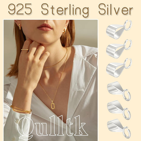 6Pcs 925 Sterling Silver Slider Pendant Clasp Bail Connector with Closed Loop,S925 Bails for Jewelry Making Made in Italy...
