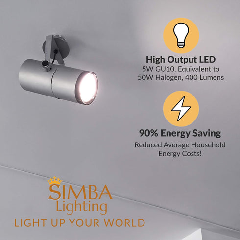 Simba Lighting LED GU10 5W Non-Dimmable Spot Light Bulb (6 Pack) Halogen 50W Replacement MR16 Shape for Accent, Recessed, Track Lighting, 38° Beam...