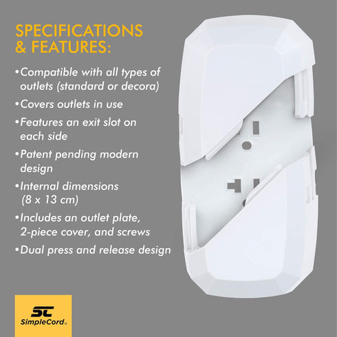Outlet Cord Cover- Sliding Door Electrical Socket Protector- For Childproofing Safety & Prevents Unplugging- Deep Wall Receptacle Box by SimpleCor...