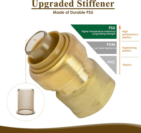 JUWO 1/2" x 1/2" NPT Female Adapter for PEX, Copper, CPVC Pipe, Push to Connect Brass Plumbing Fitting with Upgraded Stiffener (6 Pack)...
