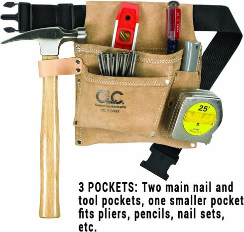 Custom LeathercraftIP489X Suede Tool Bag & Poly Web Belt, 3 Pocket , Tan...