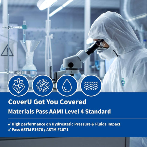 Medtecs Hazmat Suits - Fabric Passed AAMI Level 4 Disposable Coverall PPE Suit - CoverU Full Body Protective Clothing with Hood | XL...