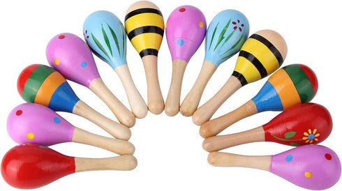 Sansheng 12 PCS Mini Fiesta Wooden Maracas Toys, Wooden Maracas Festival Painting, Wooden Carnival Maracas (Random Colors)...