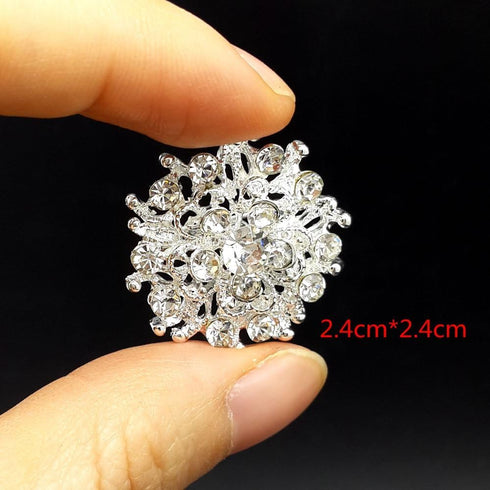 Brooches and Pins for Women, Lot 24pc Silver Color Clear Rhinestone Crystal Flower Brooch Pin DIY Wedding Bouquet Broaches Set...