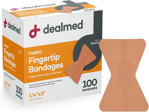 Dealmed Fabric Fingertip Flexible Adhesive Bandages – 100 Count (1 Pack) Bandages with Non-Stick Pad, Latex Free, Wound Care for First Aid Kit, 1 ...