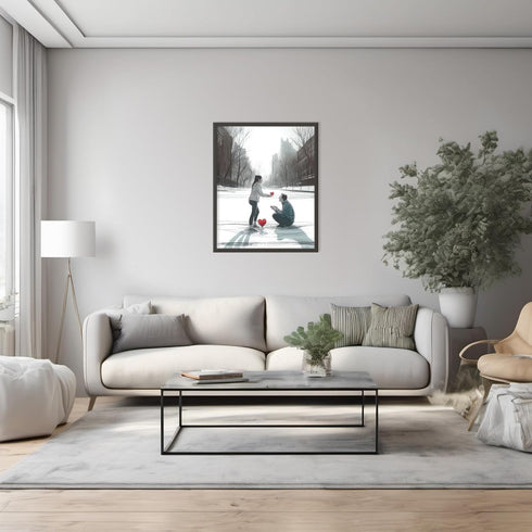 Posterizer 1 pcs-Valentine's Day proposal in a snowy park cute poster -2-Romantic Art-Holiday Poster Collection-Gift for Couples boyfriend girlfri...