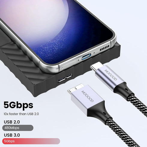 Micro B to USB C Hard Drive Cable 1.5 FT USB C to Micro B 5Gbps USB C Hard Drive Cable Compatible with Toshiba/Seagate/WD External Hard Drive, Mac...