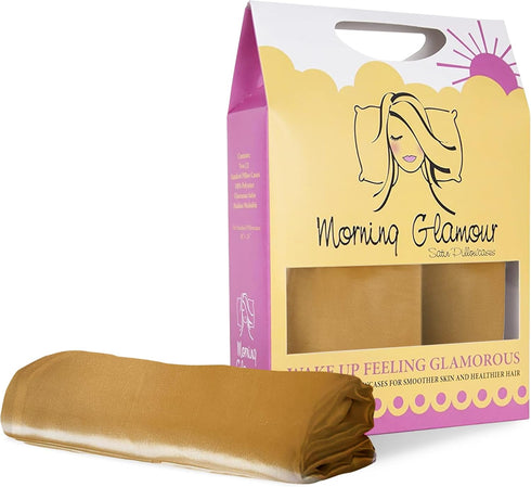 Morning Glamour Satin Pillowcases for Hair & Skin, Similar to Silk, Standard/Queen Size Set of 2, Cooling Pillow Case with Envelope Closure, Gifts...