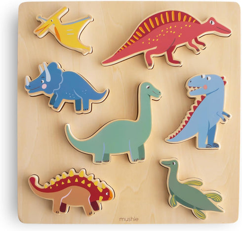 mushie Wooden Dino Puzzle | for Kids 3 Years+ | Preschool Educational & Toddler Montessori Toys (7 pcs)...