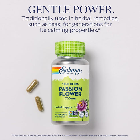 SOLARAY Passion Flower 700 mg Whole Aerial - Soothing Herbal Support - Passion Flower Capsules - Vegan, Non-GMO, 60-Day Guarantee, Lab Verified - ...