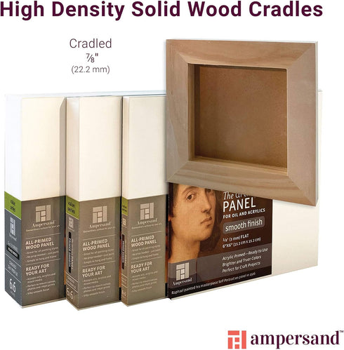 Ampersand Art Supply Wood Gesso Artist Painting Panel: Primed Smooth, 8" x 8", 7/8" Cradled Profile...