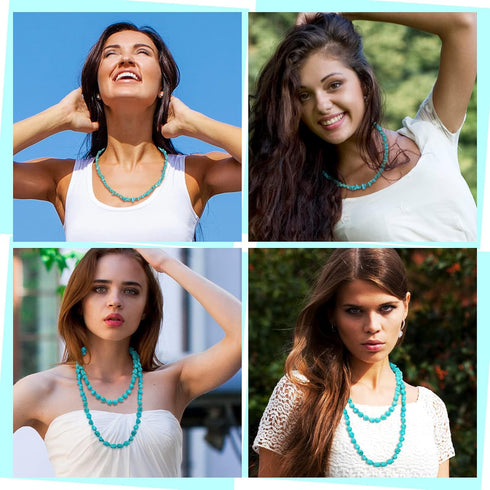 Glenmal 2 Pieces Long Turquoise Beads Endless Necklace Turquoise Choker Necklace Boho Western Necklaces for Women Handmade Turquoise Jewelry, 47''...