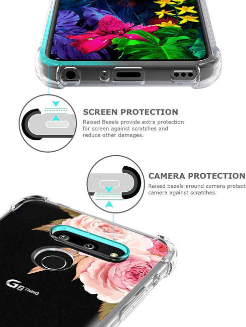Floral Clear Pretty Phone Case for LG G8 ThinQ (2019 Release) for Women Girls,Flower Design Transparent Slim Soft Drop Proof TPU Bumper Cushion Si...