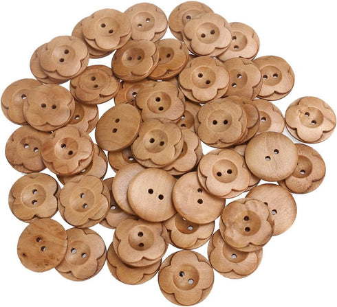 ULTNICE 50pcs Sewing Buttons Round Flower 2 Holes Wooden Buttons 30mm Random Color...