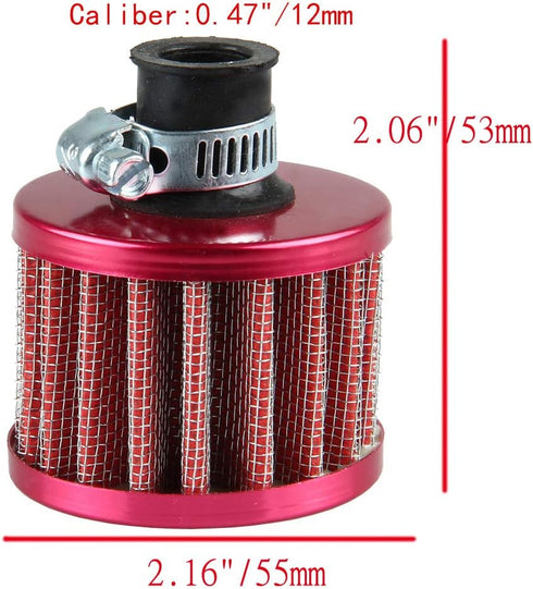 ESUPPORT Universal 12mm Mini Red Cone Cold Air Intake Filter Turbo Vent Breather Car...