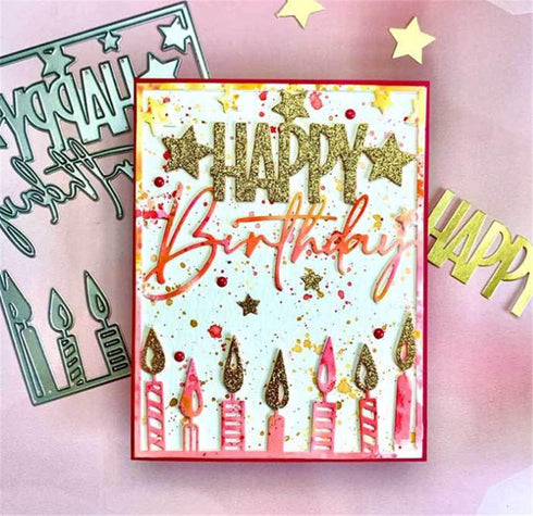 Cutting Dies Metal Stencils Scrapbooking Tool DIY Craft Carbon Steel Embossing Template for Paper Card Making (Happy birthday and candles-14.5x11....