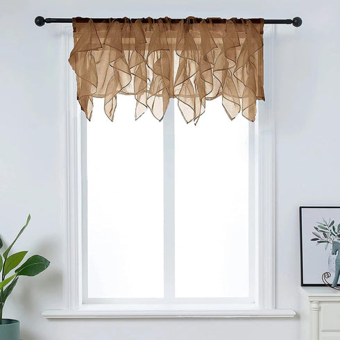 PearAge Ruffled Voile Semi Sheer Curtain Valance, Kitchen Living Room Shabby Chic Ruffle Valance Curtains, Girls Daughters Bedroom Cascade Window ...