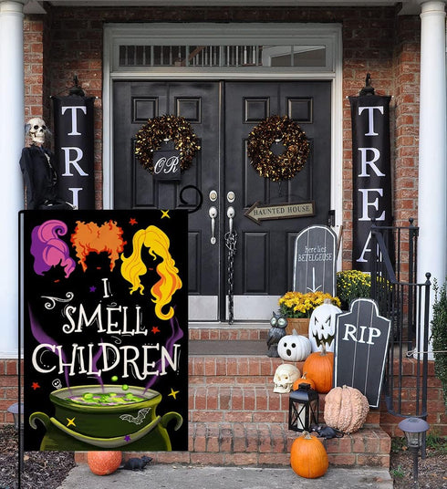 Halloween Decorations Garden Flag 12x18 Vertical Double Sided I Smell Children Sisters Fall Outside Hocus Pocus Decor Burlap Yard Flag BW204...