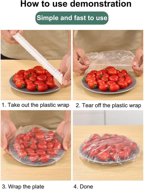 Fresh Keeping Film Store Container Organizers with 100 Stretchable Plastic Wrap, Wall Mounted No Drilling Shower Cap Storage Box for Kitchen Bathr...